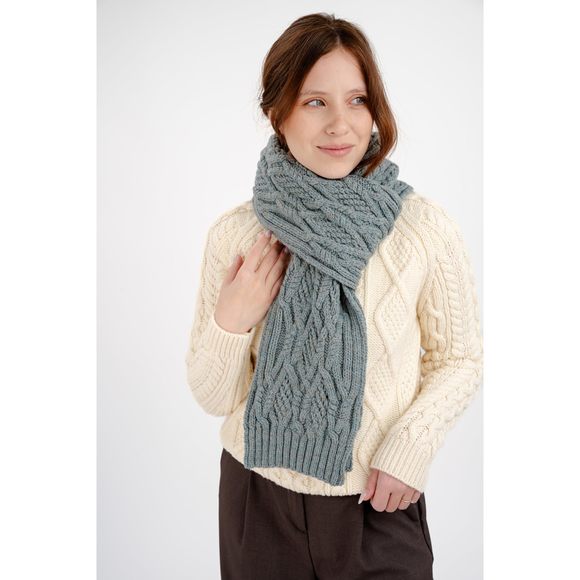 100% Merino Wool Irish Knit Scarf For Women - One Size (skylight)⚡️ - Picture 2 of 3